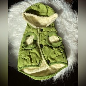 Green Vecomfy Small Dog Jacket with Snap on Hoodie